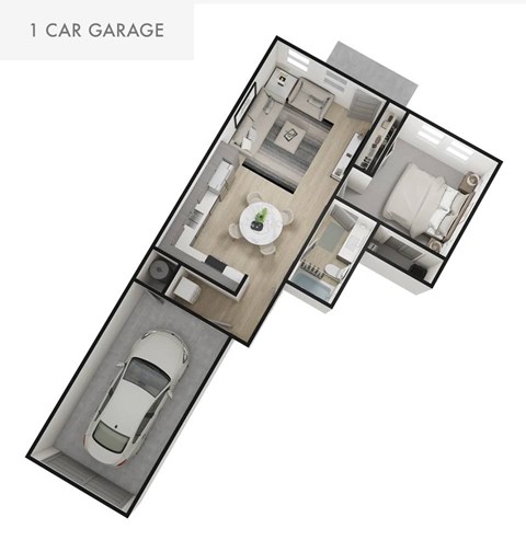Floor plan for 1 bed, 1 bath, 613 sqft